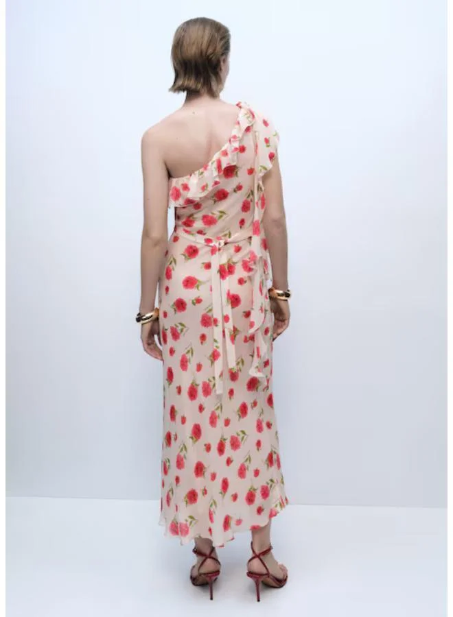 مانجو فستان كتف واحد بنقوش الزهور